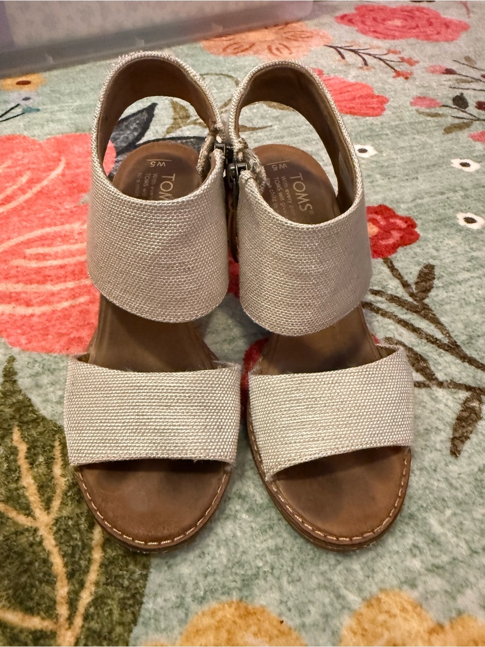 Toms Cream Textured Slingback Wedge Sandals